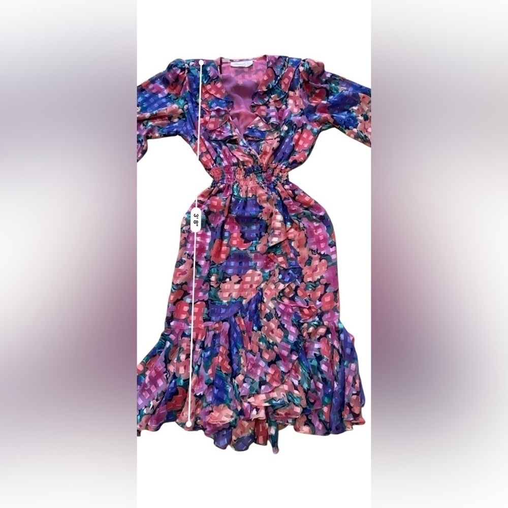 VINTAGE 80's Susan Tudor Pink Floral Midi Dress Pleated Cottagecore Ruffle S - Picture 14 of 14